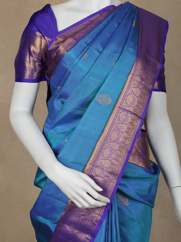 Blue Floral Woven Pure Kanchipuram Silk Saree - Diadem