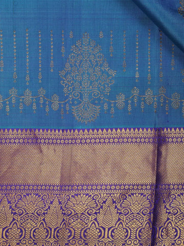 Blue Floral Woven Pure Kanchipuram Silk Saree - Diadem