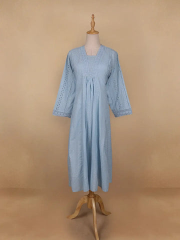 Blue Grey Abstract Designed Cotton Kurti - Diadem