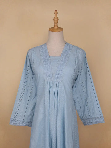 Blue Grey Abstract Designed Cotton Kurti - Diadem