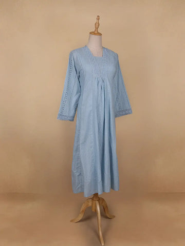 Blue Grey Abstract Designed Cotton Kurti - Diadem