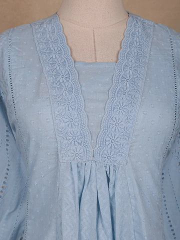 Blue Grey Abstract Designed Cotton Kurti - Diadem