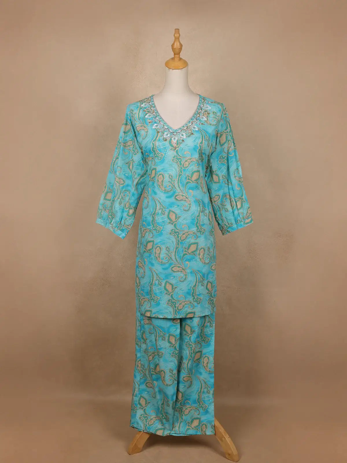 Blue Paisley Designed Cotton Salwar Suit - Diadem