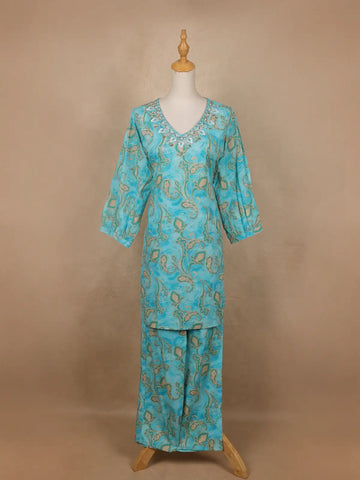 Blue Paisley Designed Cotton Salwar Suit - Diadem