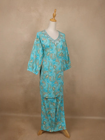 Blue Paisley Designed Cotton Salwar Suit - Diadem