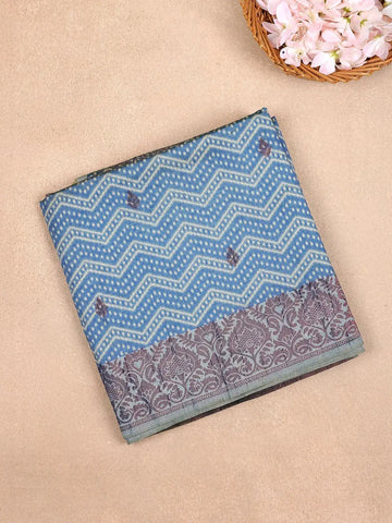Blue Semi Tussar Silk Chevron Designed Saree - Diadem