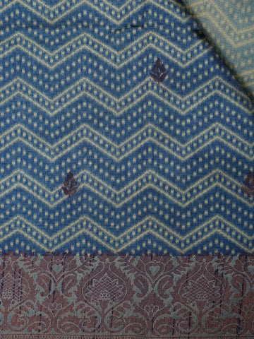 Blue Semi Tussar Silk Chevron Designed Saree - Diadem