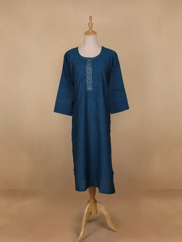 Blue Solid Casual Cotton Kurti - Diadem