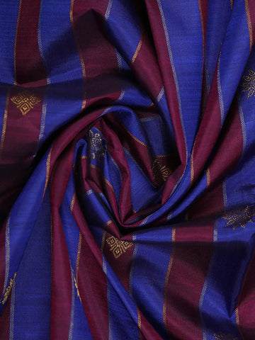Blue Stripes And Floral Woven Pure Kanchipuram Silk Saree - Diadem