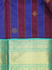Blue Stripes And Floral Woven Pure Kanchipuram Silk Saree - Diadem