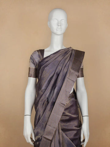 Blue Stripes Designed Organza Designer Saree - Diadem
