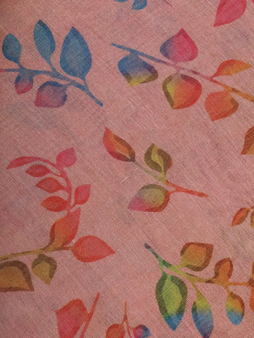 Blush Peach Multicolor Leaf Print Cotton Saree - Diadem