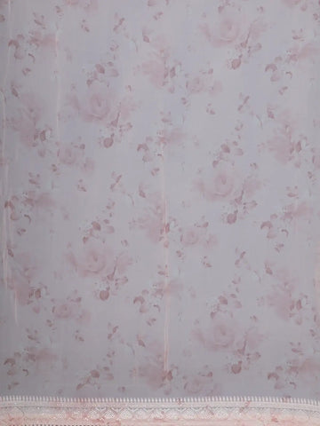 Blush Pink Floral Print Sequin Design Chiffon Saree - Diadem