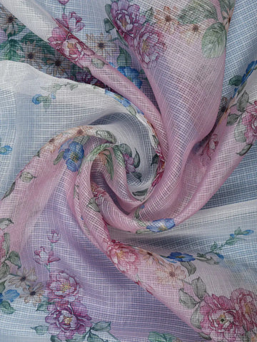 Blush Pink Floral Printed Kota Cotton Saree - Diadem