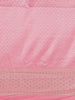 Blush Pink Leaf Motif Woven Banarasi Silk Saree With Sequin Embellished Border