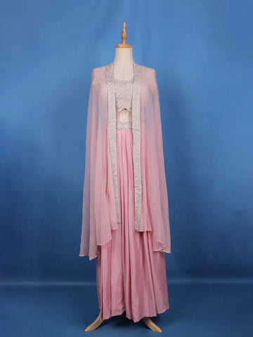 Blush Pink Mirror with Sequin Embellishments Georgette Skirt Top - Diadem
