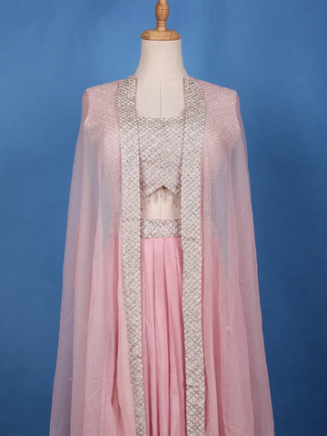 Blush Pink Mirror with Sequin Embellishments Georgette Skirt Top - Diadem
