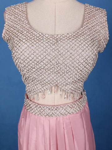 Blush Pink Mirror with Sequin Embellishments Georgette Skirt Top - Diadem
