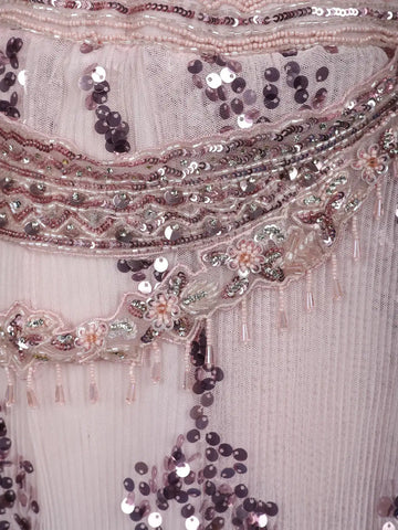 Blush Pink Sequins Design Net Ready To Wear Saree With Designer Blouse - Diadem