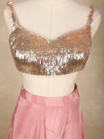 Blush Pink Floral Design Synthetic Palazzo Suit - Diadem