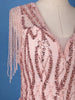 Blush Pink Sequin Embellished Net Gown with Beaded Tassel Sleeves - Diadem