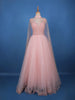 Blush Pink Sequins Designed Net Gown with Pearl Cape Sleeves - Diadem