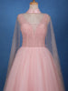 Blush Pink Sequins Designed Net Gown with Pearl Cape Sleeves - Diadem