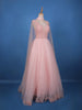 Blush Pink Sequins Designed Net Gown with Pearl Cape Sleeves - Diadem