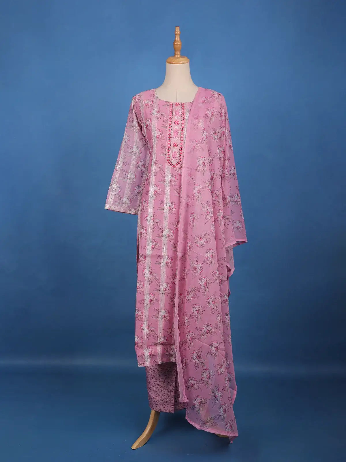 Blush Pink Floral Printed Cotton Salwar Suit Set - Diadem