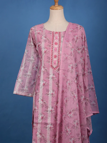 Blush Pink Floral Printed Cotton Salwar Suit Set - Diadem