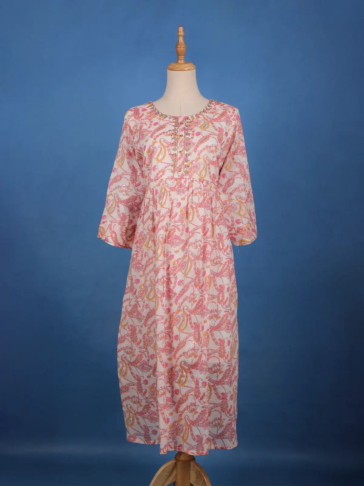 Blush Pink Paisley and Floral Printed Cotton Kurti - Diadem