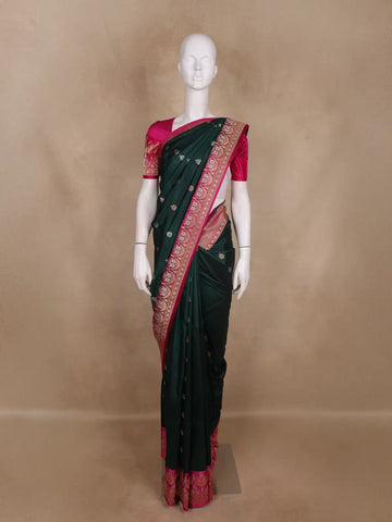 Bottle Green Butta Woven Design Pure Banarasi Saree - Diadem