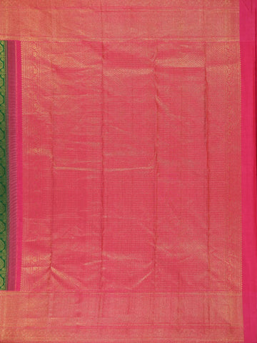 Bottle Green Floral Checks Woven Pure Kanchipuram Silk Saree - Diadem