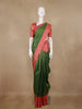 Bottle Green Floral Checks Woven Pure Kanchipuram Silk Saree - Diadem