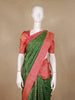 Bottle Green Floral Checks Woven Pure Kanchipuram Silk Saree - Diadem