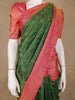 Bottle Green Floral Checks Woven Pure Kanchipuram Silk Saree - Diadem