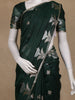Bottle Green Floral Design Semi Banarasi Silk Saree