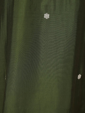 Bottle Green Floral Design Silk Cotton Salwar Suit - Diadem