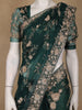 Bottle Green Floral Embroidered Net Saree - Diadem