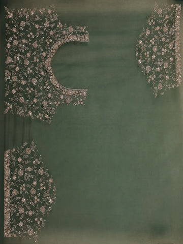 Bottle Green Floral Embroidered Net Saree - Diadem