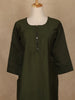 Bottle Green Solid Cotton Kurti With Button Detailing - Diadem