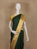 Bottle Green Striped Design Semi Silk Saree with Contrast Mustard Zari Border
