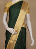 Bottle Green Striped Design Semi Silk Saree with Contrast Mustard Zari Border
