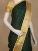 Bottle Green Striped Design Semi Silk Saree with Contrast Mustard Zari Border