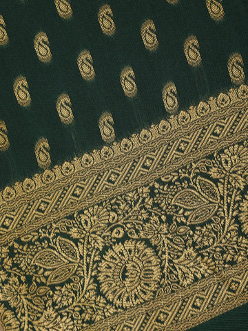 Bottle Green Floral Design Silk Saree - Diadem