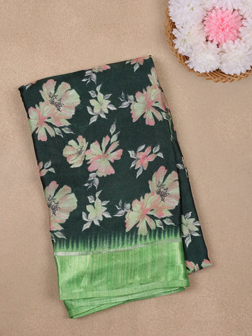 Bottle Green Floral Prints Fancy Georgette Saree - Diadem