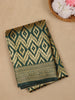 Bottle Green Geometric Ikat Design Silk Saree - Diadem