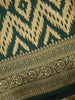 Bottle Green Geometric Ikat Design Silk Saree - Diadem