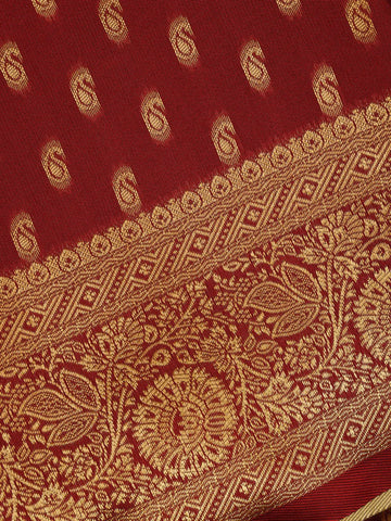 Brick Red Floral Design Silk Saree - Diadem