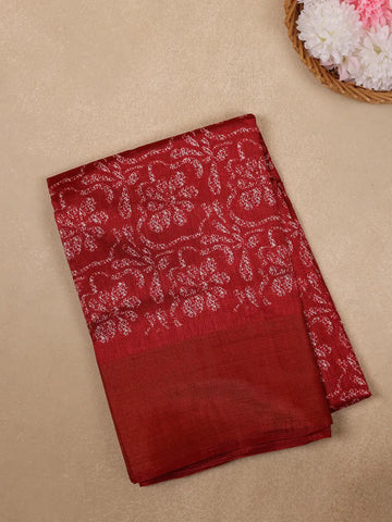Brick Red Floral Printed Cotton Saree - Diadem